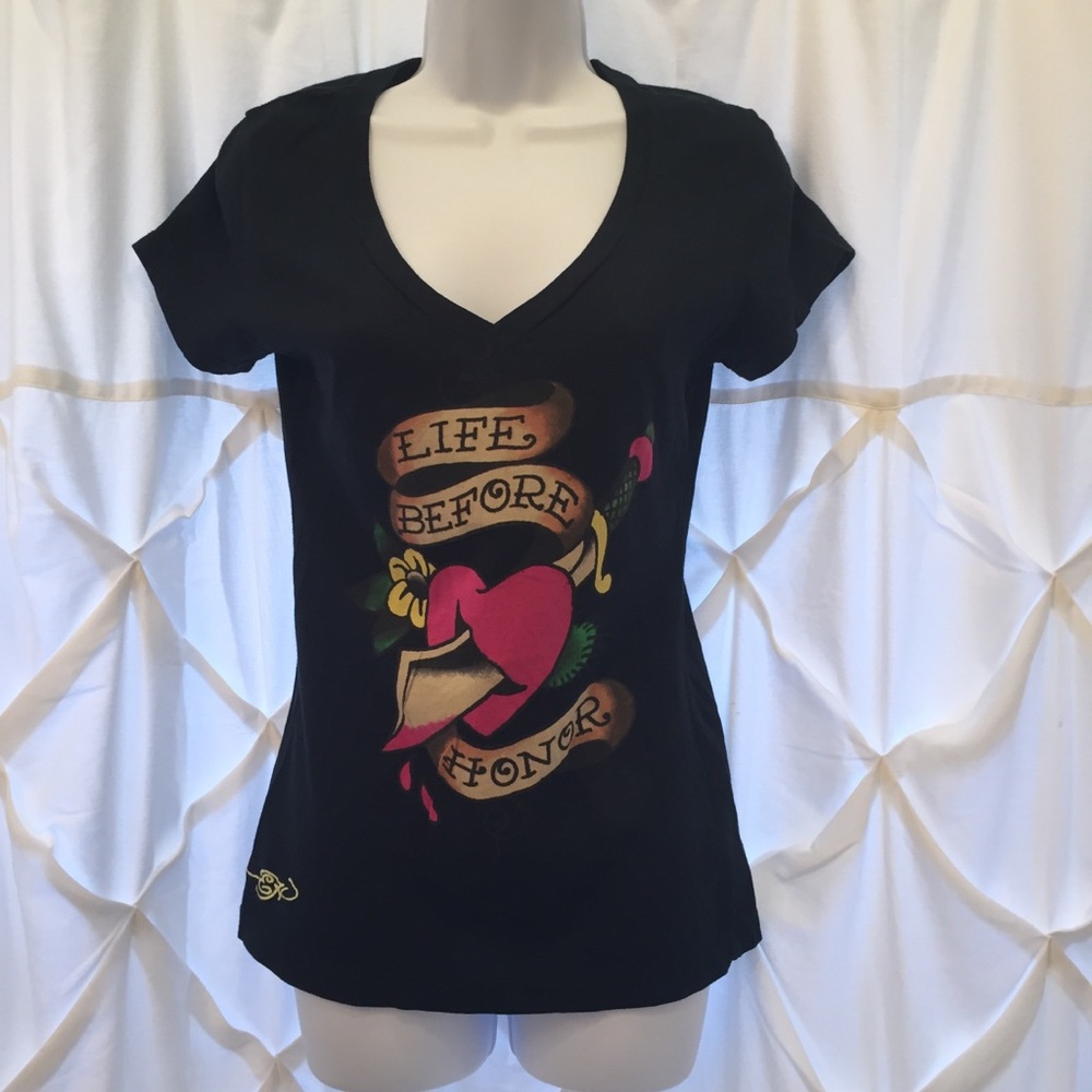 NWOT Ed Hardy V Neck Graphic Tee